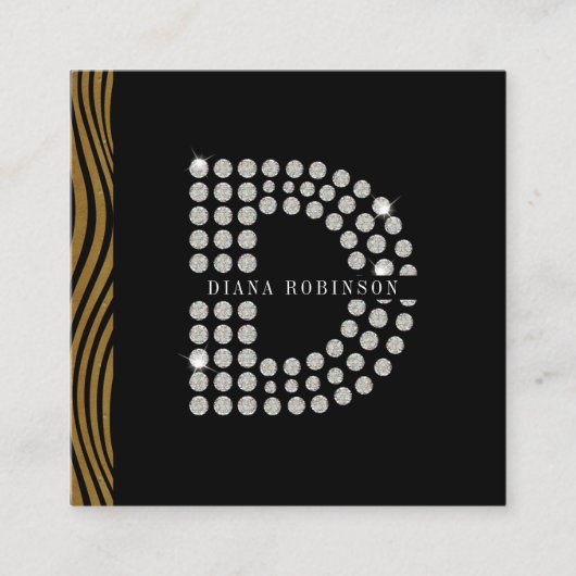 Chique Zwart Goud Diamant Initiaal D Monogram QR C Vierkante Visitekaartje (Voorkant)