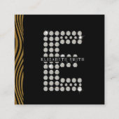 Chique Zwart Goud Diamant Initiaal E Monogram QR C Vierkante Visitekaartje (Voorkant)