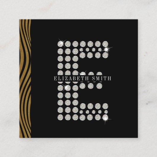 Chique Zwart Goud Diamant Initiaal E Monogram QR C Vierkante Visitekaartje (Voorkant)