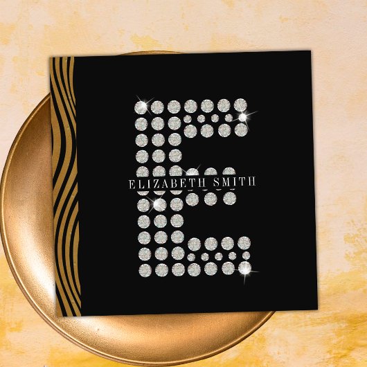 Chique Zwart Goud Diamant Initiaal E Monogram QR C Vierkante Visitekaartje