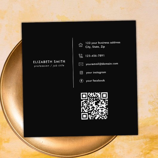 Chique Zwart Goud Diamant Initiaal E Monogram QR C Vierkante Visitekaartje
