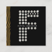 Chique Zwart Goud Diamant Initiaal F Monogram QR C Vierkante Visitekaartje (Voorkant)