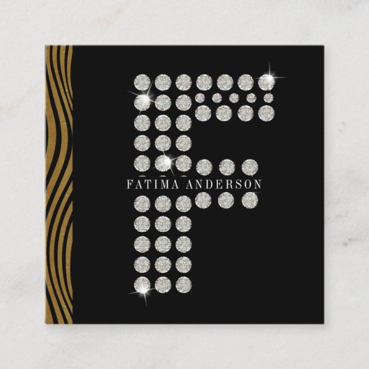 Chique Zwart Goud Diamant Initiaal F Monogram QR C Vierkante Visitekaartje (Voorkant)