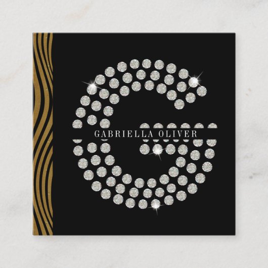 Chique Zwart Goud Diamant Initiaal G Monogram QR C Vierkante Visitekaartje (Voorkant)