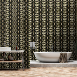 Chique Zwart Goud Geel Gem Patroon Wallpaper Behang