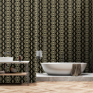 Chique Zwart Goud Geel Gem Patroon Wallpaper Behang