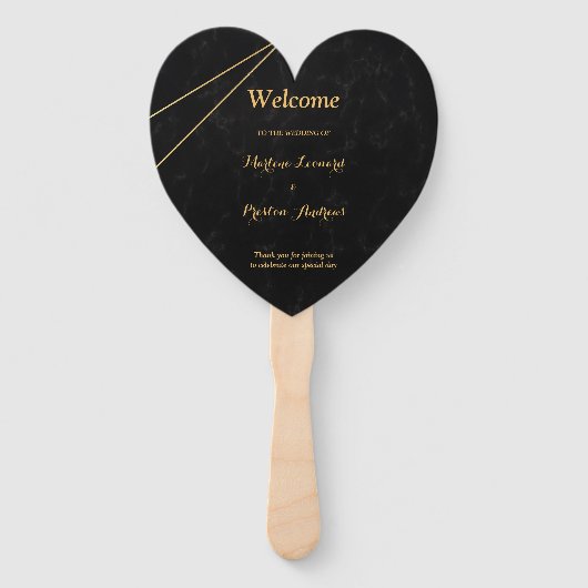 Chique zwart & goud geometrisch lijst bruiloft pro handwaaier (Voorkant)