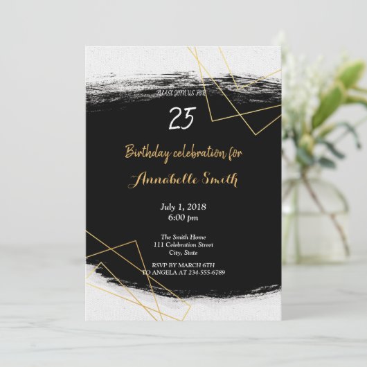 Chique Zwart & Goud Geometrisch lijst Verjaardag Kaart (Staand voorkant)