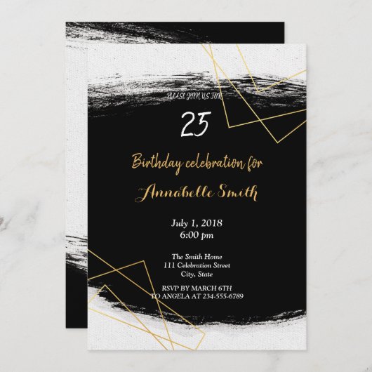 Chique Zwart & Goud Geometrisch lijst Verjaardag Kaart (Voorkant / Achterkant)