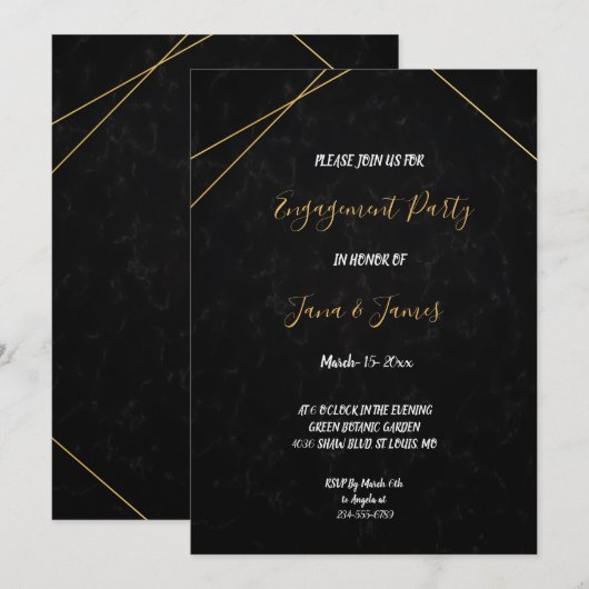 Chique Zwart & Goud Geometrisch lijst Verloving Kaart (Voorkant / Achterkant)
