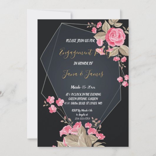 Chique Zwart & Goud Geometrisch lijst Verloving Kaart (Voorkant)