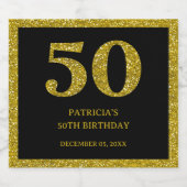 Chique Zwart & Goud Glitter 50ste verjaardag Sparkling Wijnetiket (Enkel label)