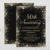 Chique Zwart Goud Glitters 50ste Huwelijksjubileum Kaart (Voorkant / Achterkant)