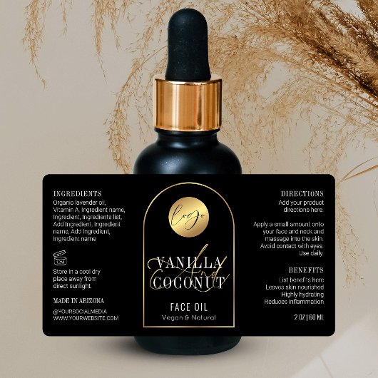 Chique Zwart & Goud Logo 2 OZ Dropper Flessenetike Etiket