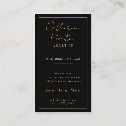 Chique zwart goud makelaar foto onroerend goed visitekaartje (Achterkant)