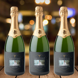 Chique Zwart Goud Medische School Afstudeerfeest Sparkling Wijnetiket