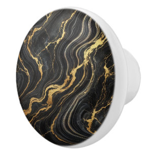 Chique zwart & goud metallic marmer look glamour keramische knop