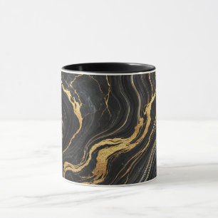 Chique zwart & goud metallic marmer look glamour mok
