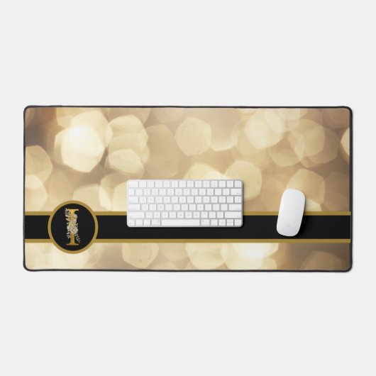 Chique Zwart & Goud Monogram Bureaumat (Keyboard & Muis)