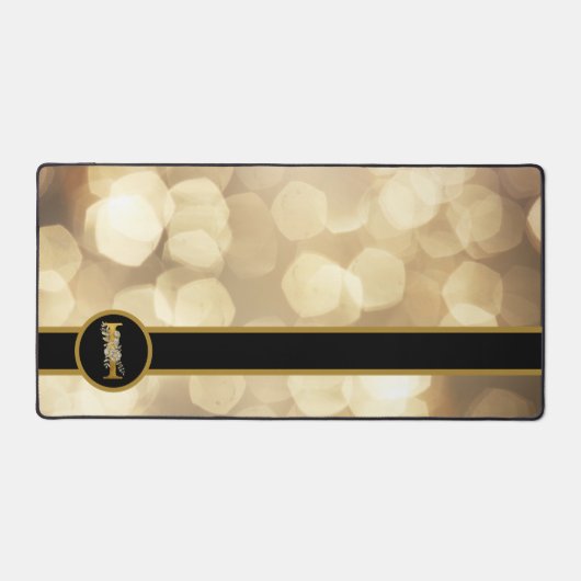 Chique zwart & goud monogram onderlegger bureaumat (Voorkant)
