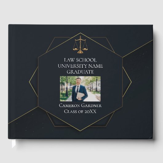 Chique Zwart Goud Recht School Foto Afstudeerfeest Gastenboek (Voorkant)
