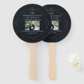 Chique Zwart Goud Recht School Foto Afstudeerfeest Handwaaier (Voorkant en achterkant)