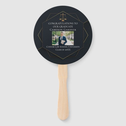 Chique Zwart Goud Recht School Foto Afstudeerfeest Handwaaier (Voorkant)