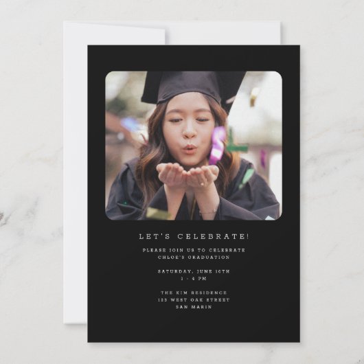 Chique Zwart Goud Script Arch Afstuderen Foto Aankondiging (Achterkant)