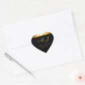 Chique Zwart Goud Script Monogram Bruiloft Hart Sticker (Envelop)