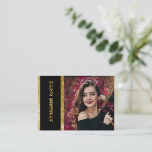 Chique Zwart & Goud Verjaardagsfeest Informatiekaartje (Staand voorkant)