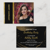 Chique Zwart & Goud Verjaardagsfeest Informatiekaartje (Voorkant / Achterkant)