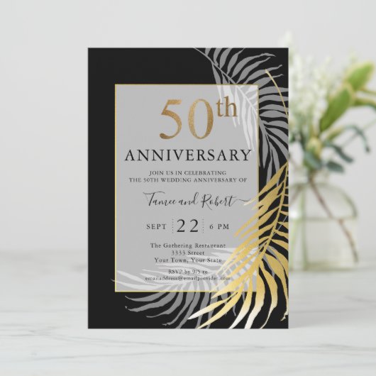 Chique Zwart Goud Wit 50ste Bruiloft Jubileum Kaart (Staand voorkant)