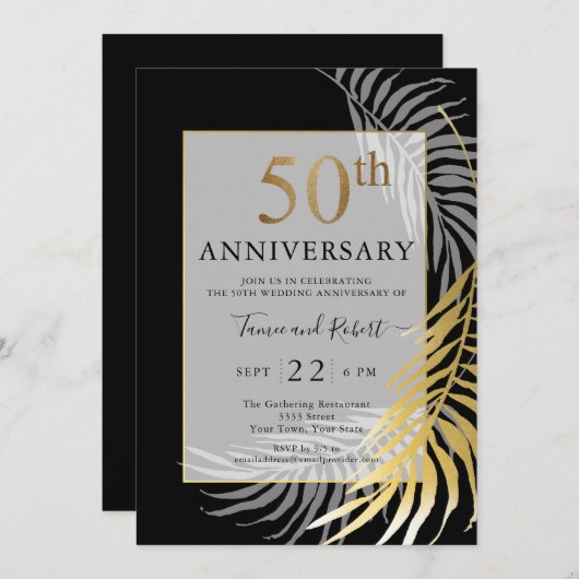 Chique Zwart Goud Wit 50ste Bruiloft Jubileum Kaart (Voorkant / Achterkant)