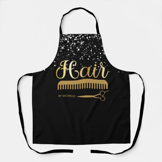 chique zwart goud zilver glitter Haarstylist Salon Schort (Voorkant)
