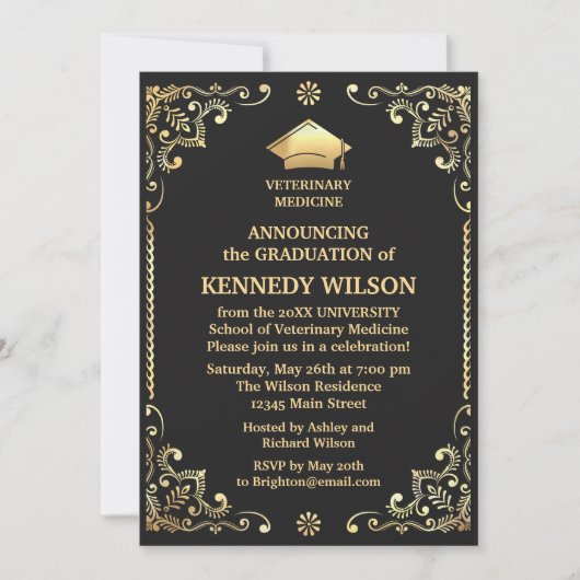 Chique zwart gouden folie Afstuderen Kaart (Voorkant)