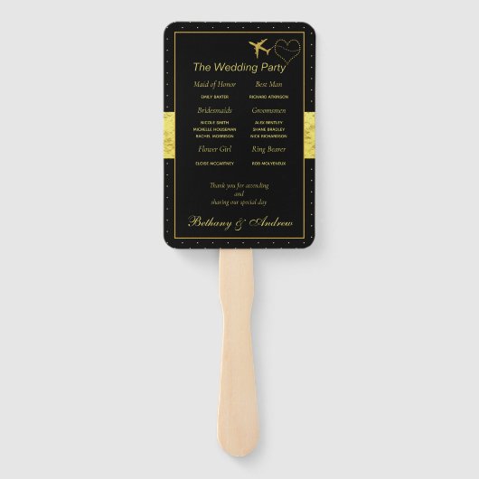 Chique zwart gouden hart bruiloft ceremonie progra handwaaier (Achterkant)