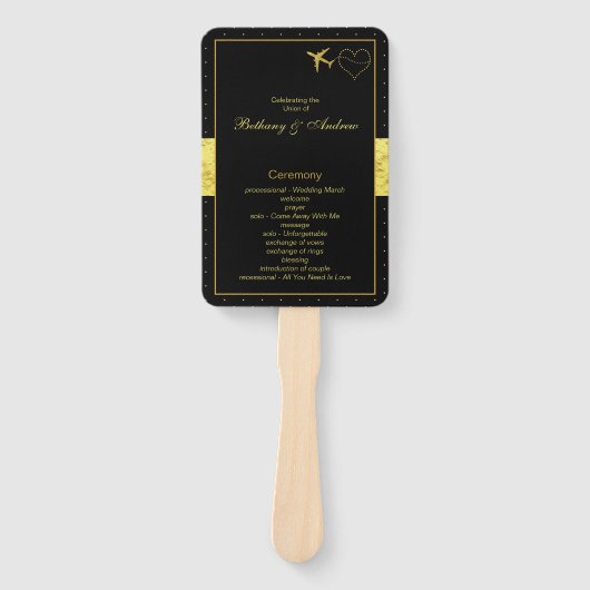 Chique zwart gouden hart bruiloft ceremonie progra handwaaier (Voorkant)