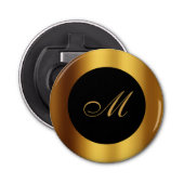 Chique zwart gouden kalligrafie rand monogram button flesopener (Voorkant)