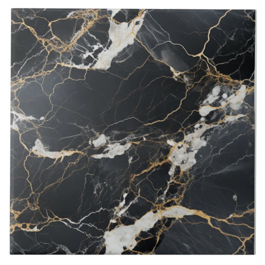 Chique Zwart & Gouden Vein Marmeren Tegel Tegeltje (Voorkant)