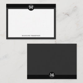 Chique Zwart Grijs Geometrisch Modern Monogram Notitiekaartje