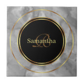 Chique Zwart Grijs Goud Cirkels Marmeren Keramisch Tegeltje (Voorkant)