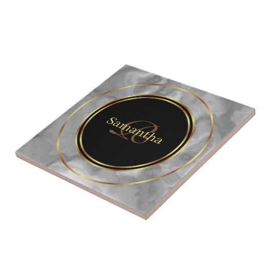 Chique Zwart Grijs Goud Cirkels Marmeren Keramisch Tegeltje (Zijkant)