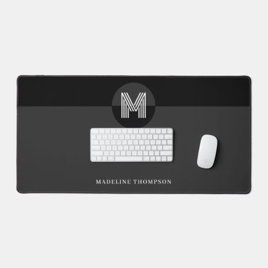 Chique zwart grijs wit geometrisch modern monogram bureaumat (Keyboard & Muis)