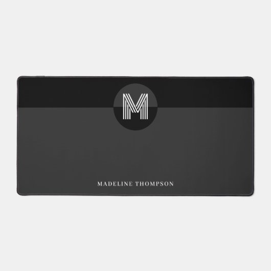 Chique zwart grijs wit geometrisch modern monogram bureaumat (Voorkant)