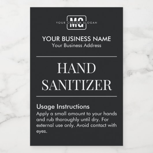 Chique Zwart Hand Sanitizer Gebruiksaanwijzing Lab Voedselcontainer Etiket (Enkel label)