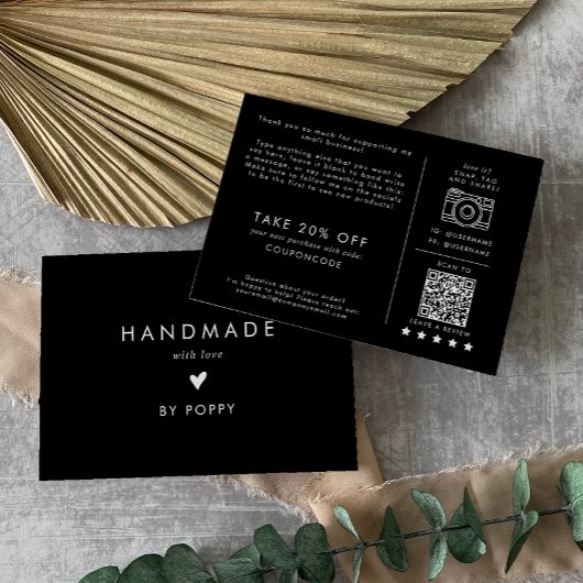 Chique Zwart Handgemaakt met Liefde Dank U Bestell Informatiekaartje