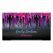 Chique zwart heet roze blauw druppels magnetisch visitekaartje (Voorkant)