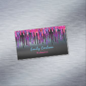 Chique zwart heet roze blauw druppels magnetisch visitekaartje (Voorbeeld)