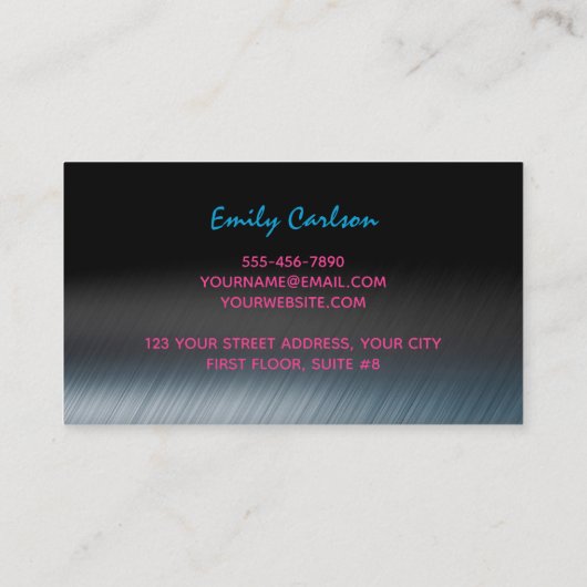 Chique zwart heet roze blauw druppels visitekaartje (Achterkant)