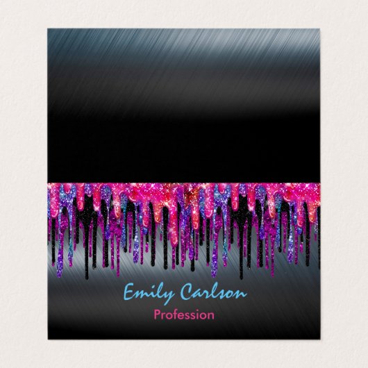 Chique zwart heet roze blauw druppels visitekaartje (Buitenkant ongevouwen)